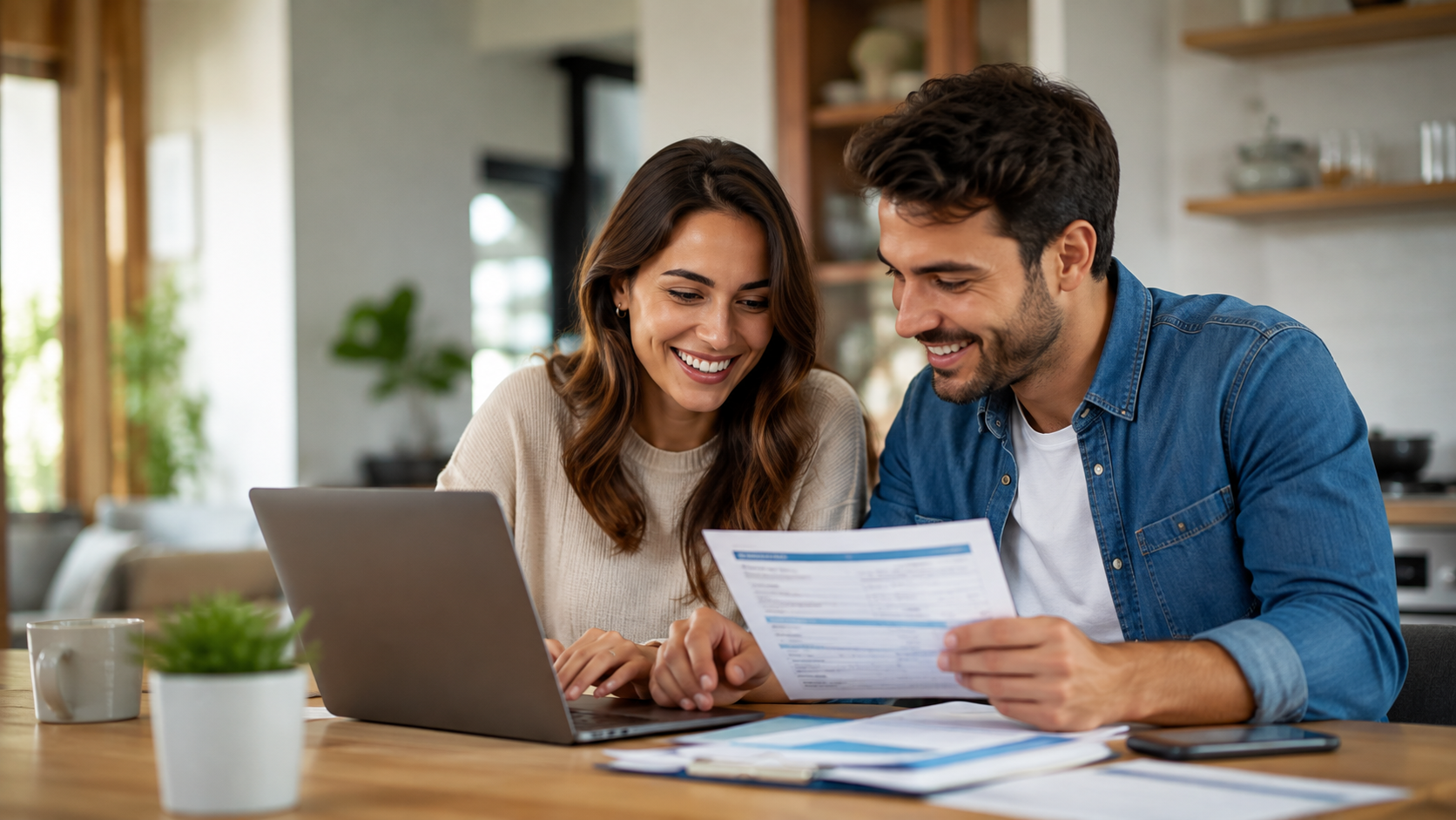 Couple reviewing health coverage options at home